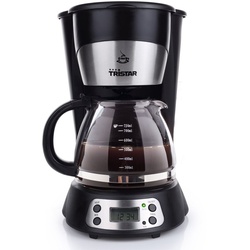Tristar Filterkaffeemaschine, 0.75l Kaffeekanne, Permanentfilter, für 8 Tassen mit Glaskanne, Permanentfilter & Zeitschaltuhr – Camping schwarz