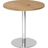 bümö Besprechungstisch, Esstisch klein, Tisch rund 80 cm - Kleiner Esstisch Asteiche, Rundtisch Esstisch 2 Personen mit Holz-Platte, Säule aus Metall verchromt, Konferenztisch, Bistrotisch