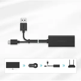 UGREEN Ethernet Adapter für Chromecast Micro-USB 100Mbps Netzwerkadapter mit USB 2.0 Netzkabel für Stromversorgung