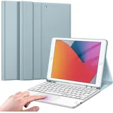 Fintie Tastatur Hülle für iPad (9. / 8. und 7. Generation - 2021/2020/2019), iPad 10.2 Zoll Deutscher Tastatur mit Touchpad Magnetisch Abnehmbarer Keyboard, Eisblau