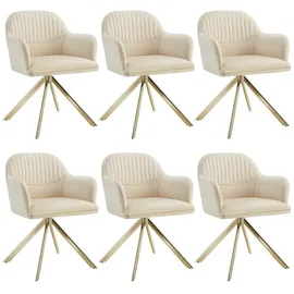 Tectake tectake® Samt-Drehstuhl, Lona mit dicker Polsterung 6er Setcreme/gold