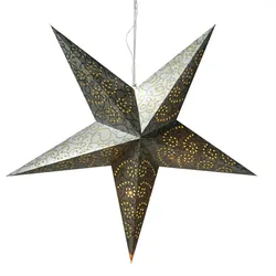 MARELIDA LED Papierstern Weihnachtsstern Faltstern hängend 15 LED D:60cm Batterie silber