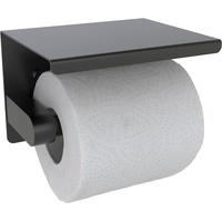 Toilettenpapierhalter mit 14cm Ablage Ohne Bohren, Edelstahl Klorollenhalter Wandmontage, Schwarz