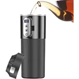 Reise-Kaffeebecher, elektrischer Wasserkocher, beheizter Reisebecher, 12 V/24 V, elektrischer Kaffeebecher, 500 ml mit LCD-Temperaturanzeige, schwarzer Edelstahl, nahtloses und auslaufsicheres Design