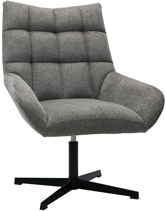 Fauteuil pivotant design en tissu effet velours texuré gris et métal noir KING