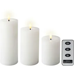 Lumineo 3 LED Kerzen mit Timerfunktion 11-19cm Wachs - flackernde Flamme Echtwachskerze Kerzen batteriebetrieben Wachskerze Stumpenkerze Rustik Weiß Warmweiß