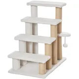 Katzentreppe 4 Stufen Tiertreppe Treppe Für Katze Mit Kratzsäulen Ball Haustiertreppe Hundetreppe Aus Plüsch Und Jute 60 X 40 X 64 Cm Weiß