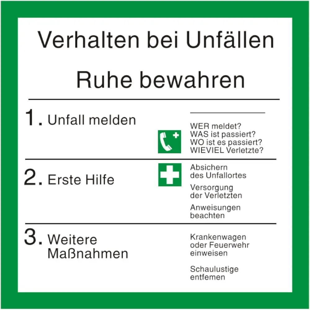 Verhalten bei Unfällen mit Symbolen nach ISO 7010