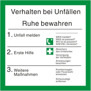 Verhalten bei Unfällen mit Symbolen nach ISO 7010