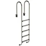 HAF Poolleiter Ideal Tiefbeckenleiter 5-stufig Eng V2A Poolleiter Schwimmbadleiter (Für Einbaubecken ohne Überlaufrinne, Poolleiter aus hochwertigem V2A Edelstahl), Mit rutschfesten Edelstahlstufen 5-stufig eng