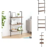 Leiterregal mit 3 Böden Dunkelbraun und Schwarz 64x35x120,5cm - Bücherregal - Wandregal - Aufbewahrung - Regal - Dekoration