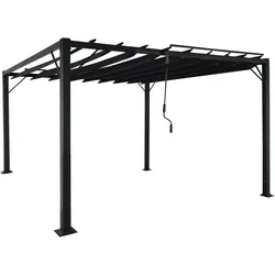 Mendler Pergola HWC-L40, Garten Lamellen-Pavillon Terrassenüberdachung, 8cm-Alu-Gestell Stoff/Textil, 3x3m anthrazit