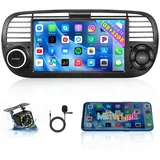 Hikity Android 13 Autoradio für FIAT 500 (2007-2015) mit Navi 7 Zoll Autoradio Bluetooth mit Bildschirm WiFi SWC USB FM RDS Radio Mirror Link Auto Radio Touch Display 2 Din mit Rückkamera+Mikrofon