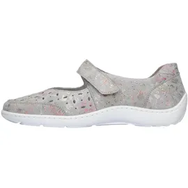 WALDLÄUFER HENNI Riemchenballerina, Keilabsatz, Halbschuh, Komfortschuh mit Perforation, Weite H grau 44,5 EU (10 UK)