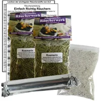ROSMARIN Rosmarinblätter Nadeln zum RÄUCHERN. 15-TLG Räucherset - 2X 60ml Räucherwerk mit Räucherkohle (10x) + Räuchersand + Räucheranleitung + Lexikon der wichtigsten Räucherstoffe A-Z. 82060-XX72