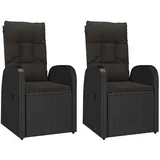 vidaXL Gartensessel mit Kissen 2 Stk. Verstellbar Schwarz Poly Rattan