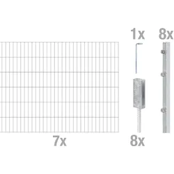 Alberts Komplettset Doppelstabmattenzaun Feuerverzinkt, Riffelstahldolle, 2 m Matten Höhe 80-120 cm