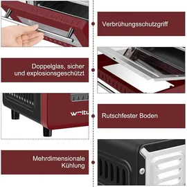 Woltu Minibackofen 10 Liter, 650 Watt Toasterofen, Kleiner elektrischer Backofen, 100-230 °C, 60 Min, Ober- und Unterhitze, mit Backblech Grillrost Entnahmegriff, Rot+Schwarz