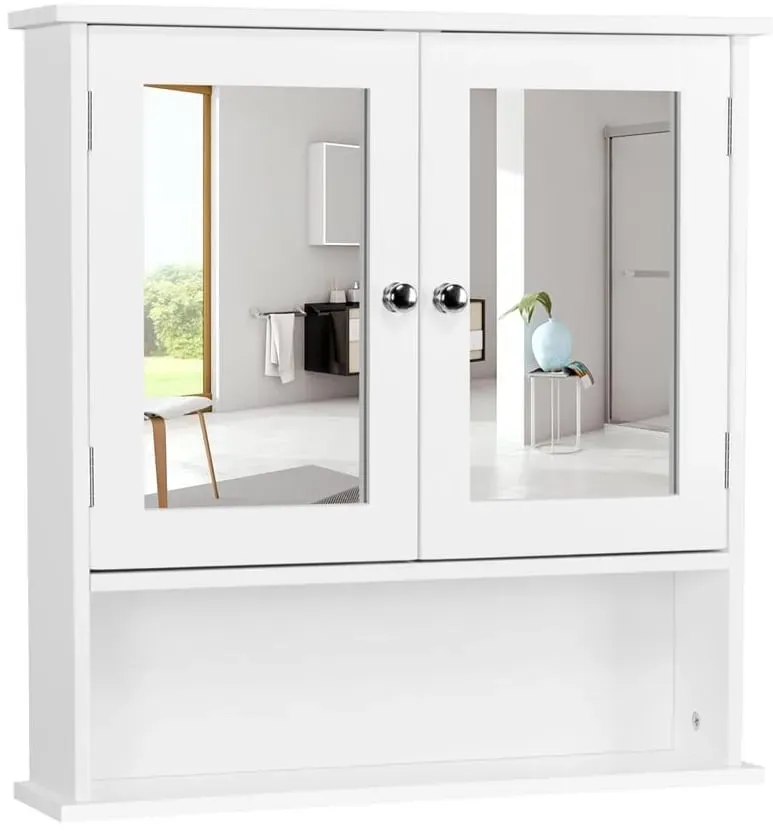 Yaheetech Spiegelschrank, Badschrank, Hängeschrank mit Spiegeltür, Badezimmerspiegel mit Ablagen, 56cmx13cmx58cm, Weivü