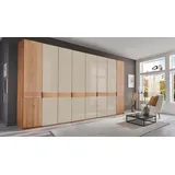 Drehtürenschrank WIEMANN "Cardiff, Massivholztüren in Kombination mit Glas- oder Spiegeltüren", beige (glas champagner), B:393,1cm H:216cm T:58cm, Floatglas, Holzwerkstoff, Hartfaserplatte, Massivholz, Schränke, hochwertiges Design in langlebiger Qualität, viel Stauraum