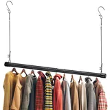 Hängender Kleiderstange Schrankstange,38-63cm Teleskopstange Einstellbare Hängender Klemmstange Kleiderschrank aus Edelstahl Ausziehbare Garderobenstange Spannstange für Garderobe/Mattschwarz