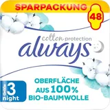 Always Ultra Binden Damen Gr. 3, Cotton Protection Night, 48 Damenbinden mit Flügeln (3 x 16 Stück), Monatspaket, ultradünn und super absorbierend
