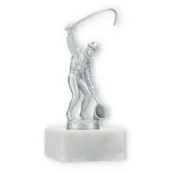 Pokal Metallfigur Angeln silbermetallic auf weißem Marmorsockel 15,2cm