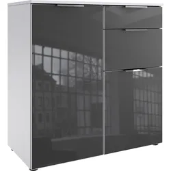 Kombikommode WIMEX "Level36 C by fresh to go", weiß (weiß, glas grau), B:81cm H:84cm T:41cm, Spanplatte, Sideboards, mit Glaselementen auf der Front, soft-close Funktion, 81cm breit