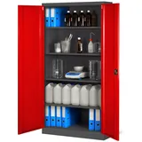 Jan Nowak Aktenschrank Metall Büroschrank abschließbar 90 cm JAN H 4 Böden Stahl (Kaltwalzstahl 0,6 mm Wandmontage möglich PZH-zertifiziert) Ordnerschrank 50 Ordner Schloss 2 Schlüssel robust 14 Farben rot