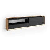 SKRAUT HOME Lowboard 207x50x37 cm Schwarz/Eiche Holzwerkstoff