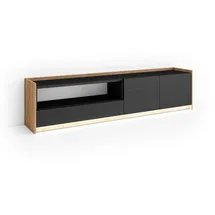 SKRAUT HOME Lowboard 207x50x37 cm Schwarz/Eiche Holzwerkstoff