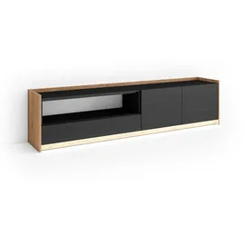 SKRAUT HOME Lowboard 207x50x37 cm Schwarz/Eiche Holzwerkstoff