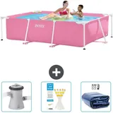Intex Schwimmbecken mit rechteckigem Rahmen – 220 x 150 x 60 cm – Rosa – im Lieferumfang enthalten Accessoire CB74 - Intex