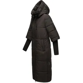 Navahoo Damen, Langer Wintermantel mit Kapuze und Rippstrickärmeln Ciao Miau XIV Black Gr. L - L
