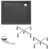 Schulte Duschwanne Adria 140x80 Cm - Komplett Set Mit Fußgestell Und Ablaufgarnitur - Hochwertiges Sanitäracryl In Anthrazit - Schulte