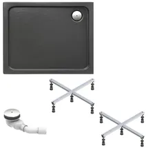 Schulte Duschwanne Adria 140x80 Cm - Komplett Set Mit Fußgestell Und Ablaufgarnitur - Hochwertiges Sanitäracryl In Anthrazit - Schulte