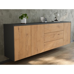 Sideboard Kommode hängend Silia A 200cm 3 Türen 3 Pushauszüge Oak