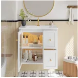 i@home Waschtisch Wandmontage (mit 2 Auszügen und Softclose, Breite 60 cm), Waschtisch Badmöbel mit Waschbecken geriffelte Glastür Badschrank weiß