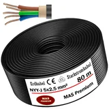 MAS Premium Von 5m bis 100m Erdkabel Starkstromkabel NYY-J 5x2,5 mm2 Elektrokabel zur Verlegung im Freien, Erdreich (80m)