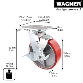 Wagner Schwerlastrolle soft DIRECTION LOCK 3in1 - & Bockrolle, Gusseisen- Einspritzdüsen, Bremse, Tragkraft 400 kg - 04011501