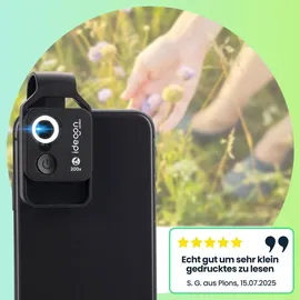 ideoon Mikroskop-Vorsatzlinse für Smartphone/Tablet 200x: Mit 6 LEDs für detailreiche Nahaufnahmen, schwarz - Entdecken Sie die Mikro-Welt