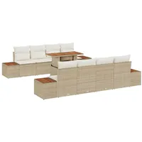 VidaXL 9-tlg. Garten-Essgruppe mit Kissen Beige Poly Rattan Akazie