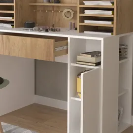 Vicco Schreibtisch Basteltisch XL 126.8 x 50 cm, Weiß Sonoma mit Regale, Schubfach