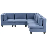 BELIANI 5-Sitzer Ecksofa Linksseitig Blau Stoffbezug mit Kissen Schwarze Beine Modular Modern Modulsofa Wohnlandschaft Wohnzimmer Wohnecke - Blau/Schwarz