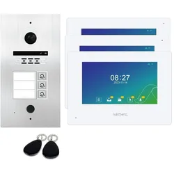 2 Draht BUS Video Türsprechanlage mit Fingerprint und RFID für 3 Familienhaus WLAN - Außenstation in Silber Monitore ohne WLAN Schnittstelle