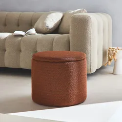 Terrakottafarbener Hocker mit Stoffbezug und Aufbewahrung für Kissen oder Plaids - Stool