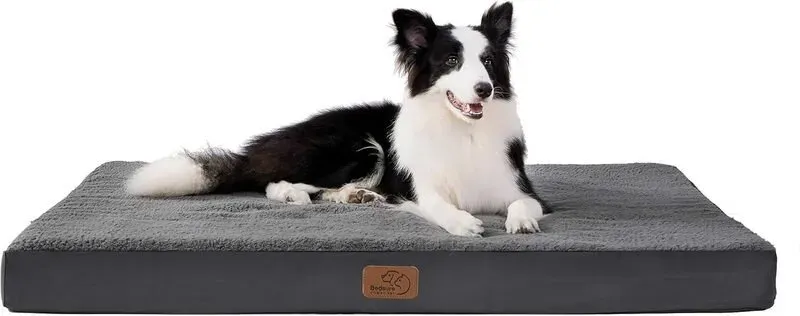 BEDSURE Schlafkäfig aus Schaumstoff in Eierform für kleine, mittlere und große Hunde, rückenstützend, bequeme Liegefläche, 90 x 70 cm, Höhe 8 cm, grau, maschinenwaschbar