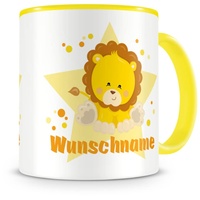 Samunshi® Kindertasse mit Namen Tasse Löwen Personalisierte Tasse mit Namen Kinder Kinderbecher mit Namen Kindergarten gelb 300ml