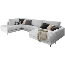 KAWOLA Sofa CARA Wohnlandschaft U-Form Cord hellgrau Longchair rechts