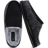 ONCAI Hausschuhe Herren Komfort Plüsch Pantoffeln Streifen Orthopädische Hüttenschuhe Wärme Flauschig Cord Slippers mit Memory Foam Rutschfest Gummisohle Schwarz Größe 48 - 48 EU